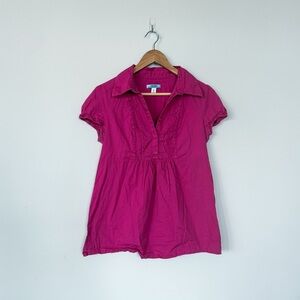 Vintage VTG Magenta Babydoll Polo Collared Short Sleeve Top Old Navy Maternity